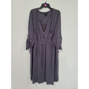 Torrid Gray Ruched Waist‎ Midi Dress Plus 2 Bamboo Zip Front Roll Tab Sleeves #C